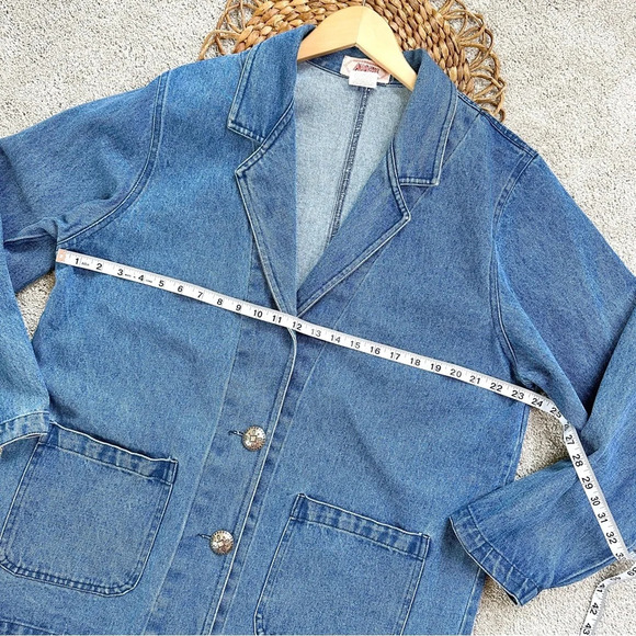 Apache Vintage Denim Single Breasted Blazer Jean Jacket Blue Y2K 80s Size L - Picture 9 of 10